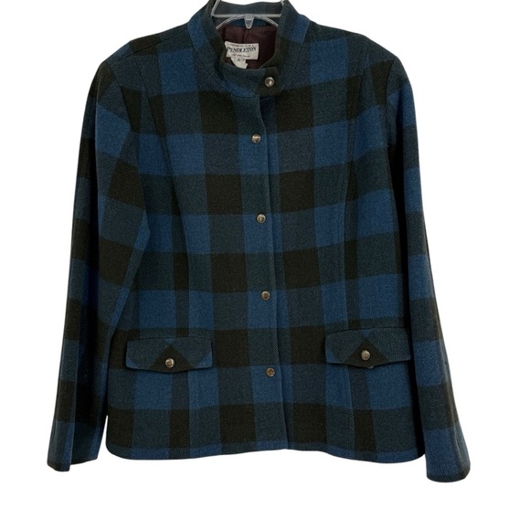 Vintage Pendleton Women’s Blue Black Plaid Virgin Wool/lambswool Jacket Size XL - Picture 1 of 10